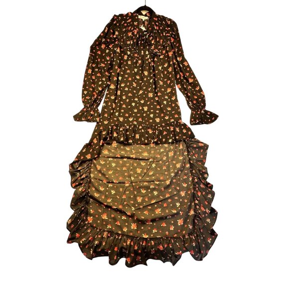 WeWoreWhat Black Floral High-Low Ruffle Maxi Dress Sz S Long Sleeves Whimsigoth - Picture 5 of 11